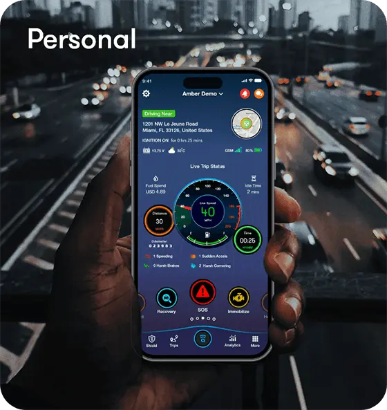 Amber Connect personal or consumer GPS tracking app interface on a smartphone screen